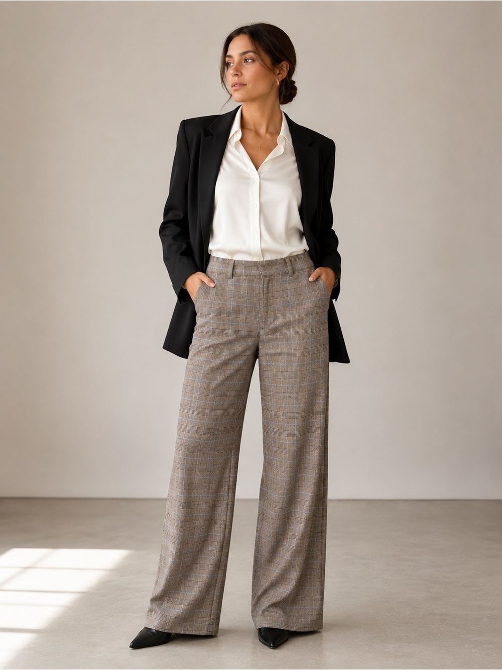 Willi Smith Brown Plaid Wide-Leg Trousers